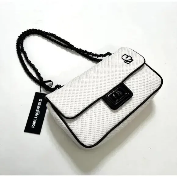 Karl Lagerfeld Purse Paris Agyness Chic Shoulder Bag Purse White Black NWT $650 - Picture 2 of 9
